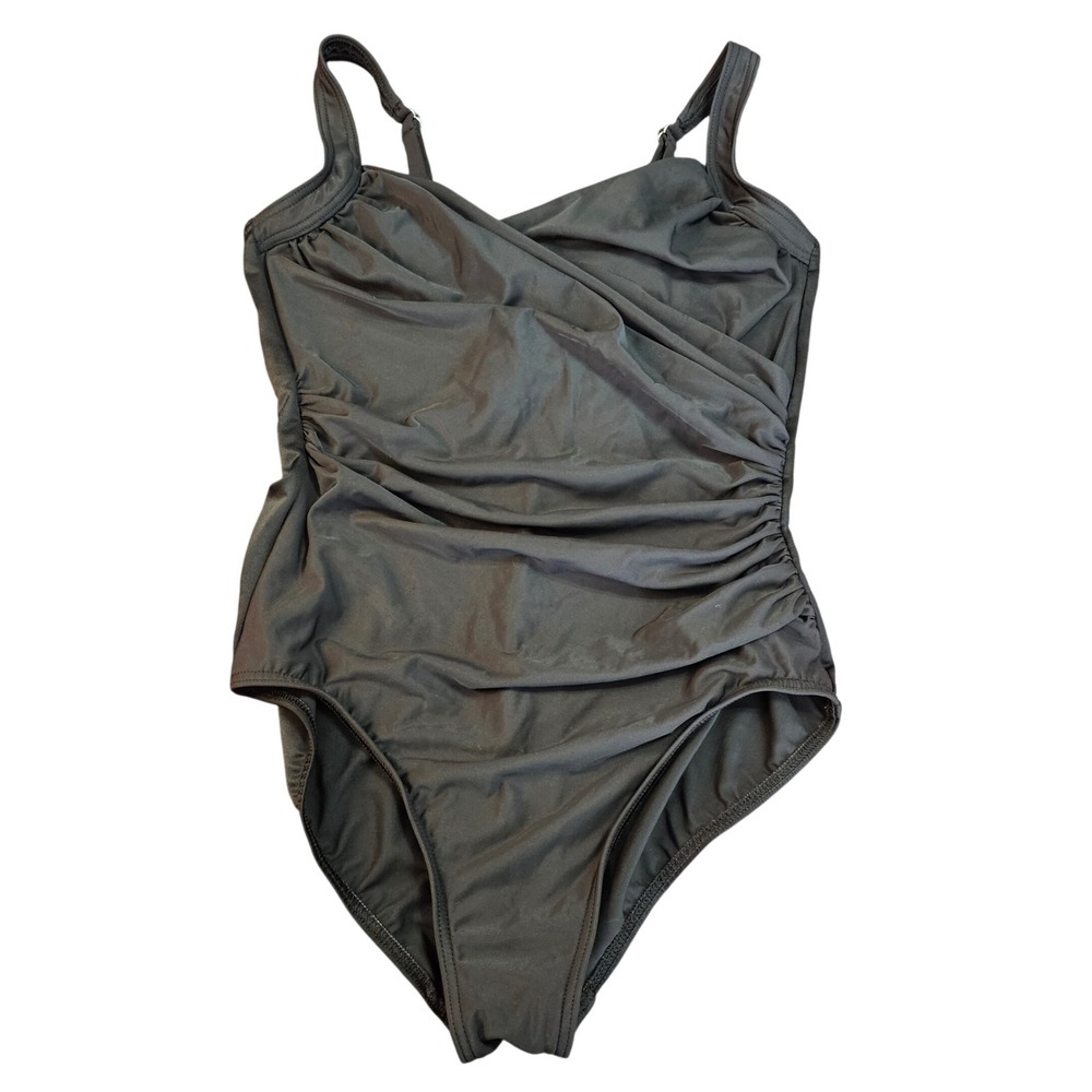 Miraclesuit Sanibel Solid Black One Piece Swimsuit 16 Underwire Ruched Slimming